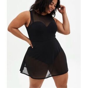NWOT torrid 2 sexy black mesh swimsuit swim dress mesh overlay